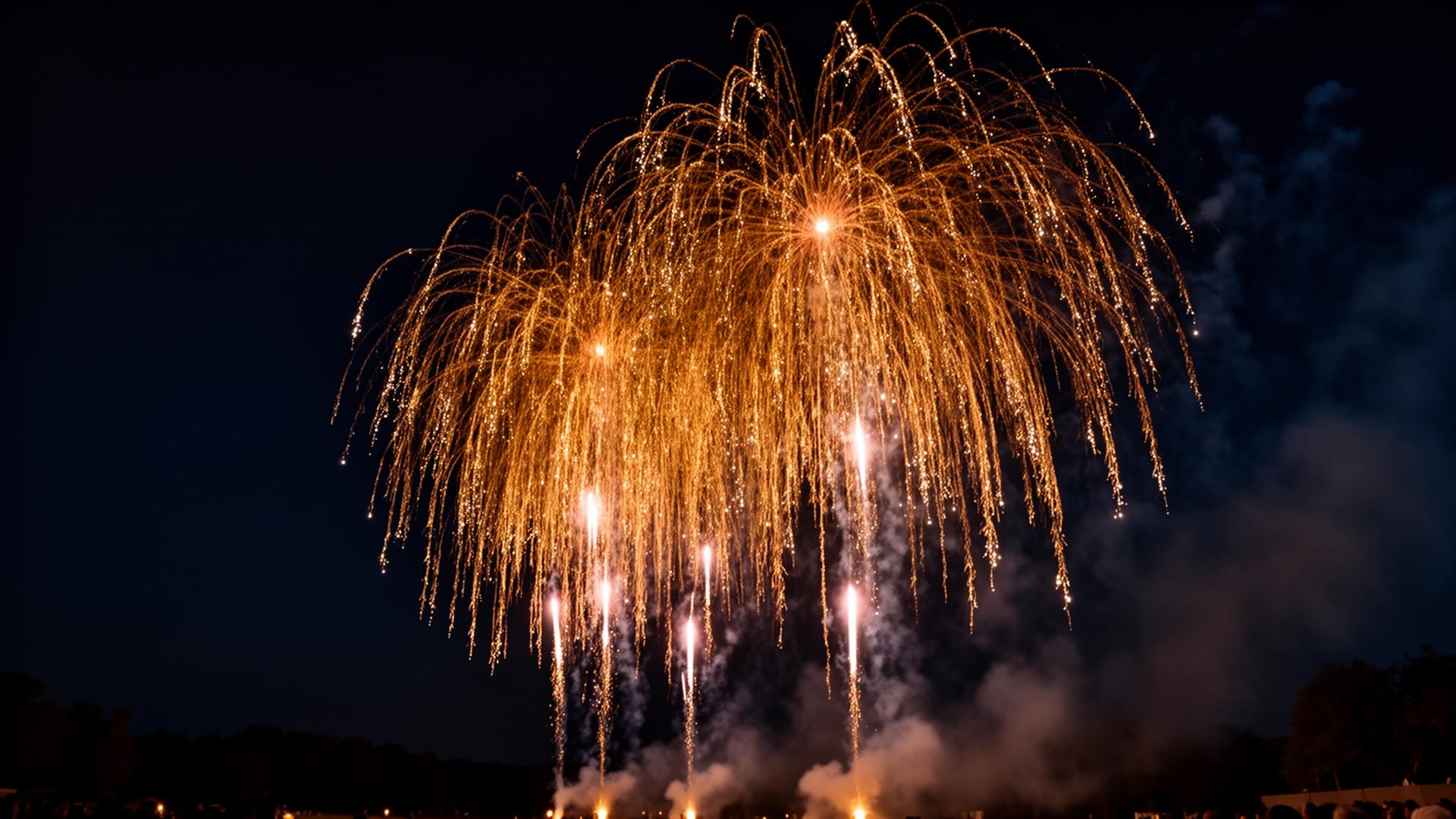 Großfeuerwerk in der Abenddämmerung